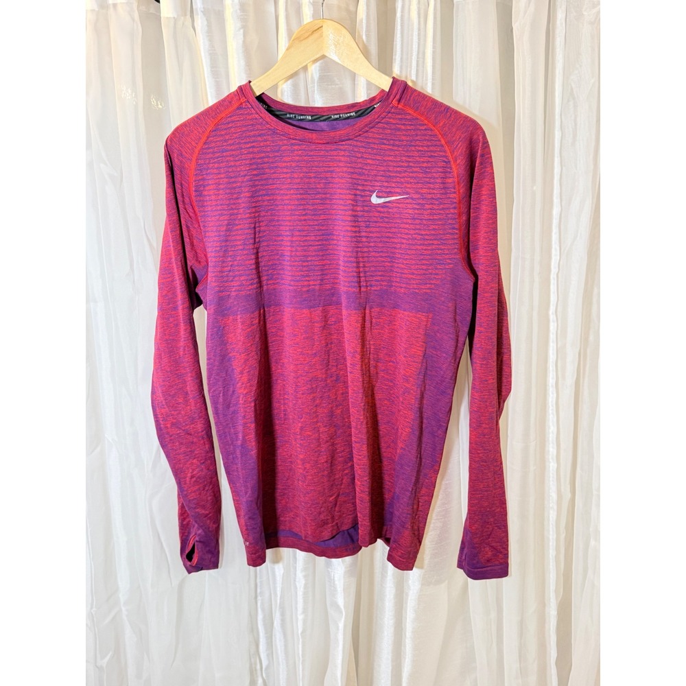 Nike Running Top Mens Large Purple Red Dri-FIT Long Sleeve Thumbhole Shirt